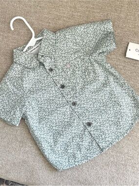 Calvin Klein Jeans Baby Boy 18M Green Leaf Print Button Down Shirt